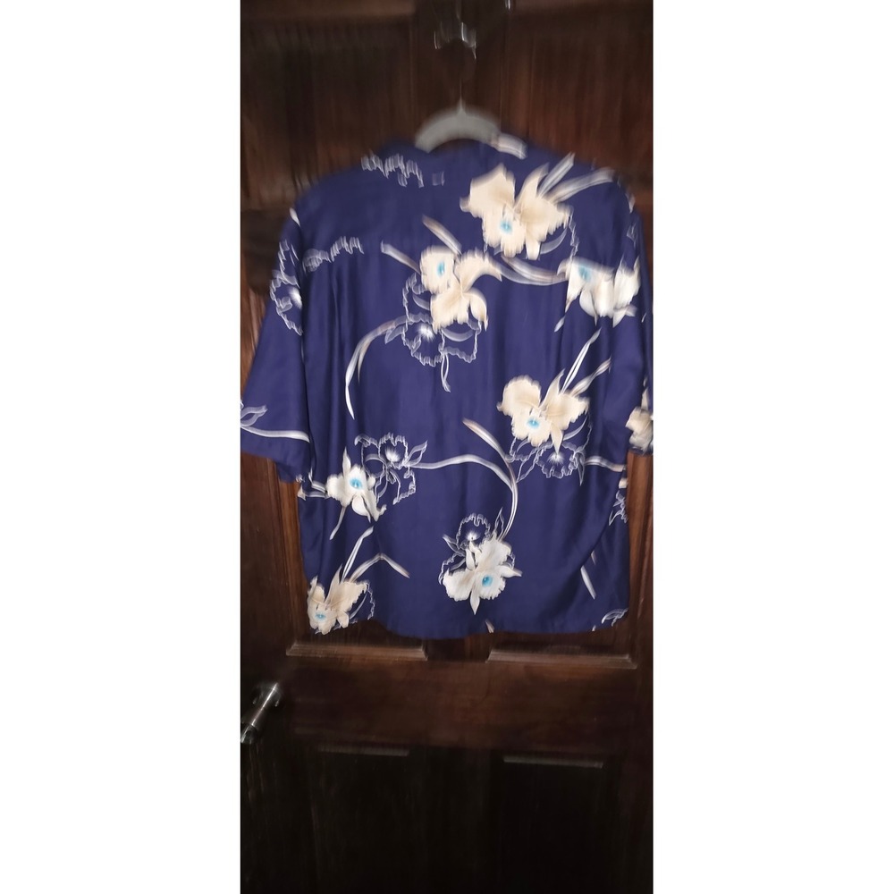 Barefoot in Paradise Mens XL Hawaiian Shirt Navy Blue Floral Cotton Hawaii Made